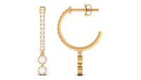 Diamond Hoop Drop Earrings in Bezel Setting