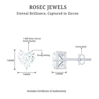 3 Carat Heart Shape Cubic Zirconia Solitaire Stud Earrings