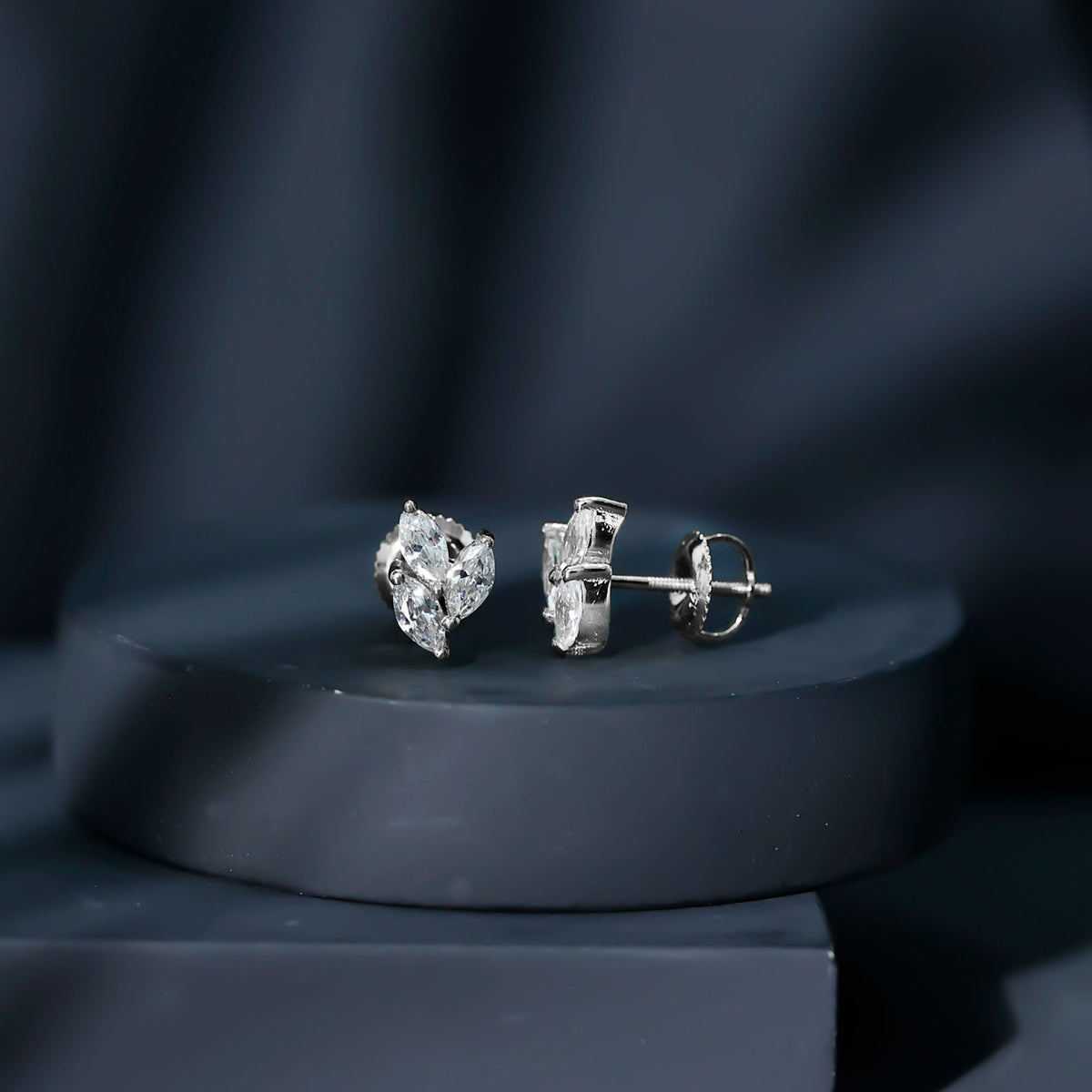 Nature Inspired Marquise Cut Zircon Leaf Stud Earrings