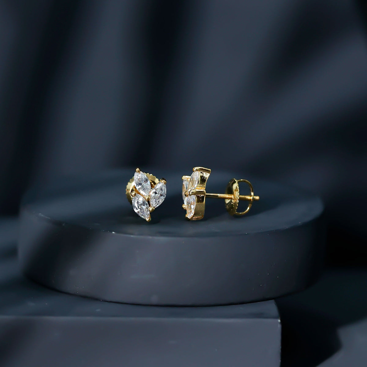 Nature Inspired Marquise Cut Zircon Leaf Stud Earrings