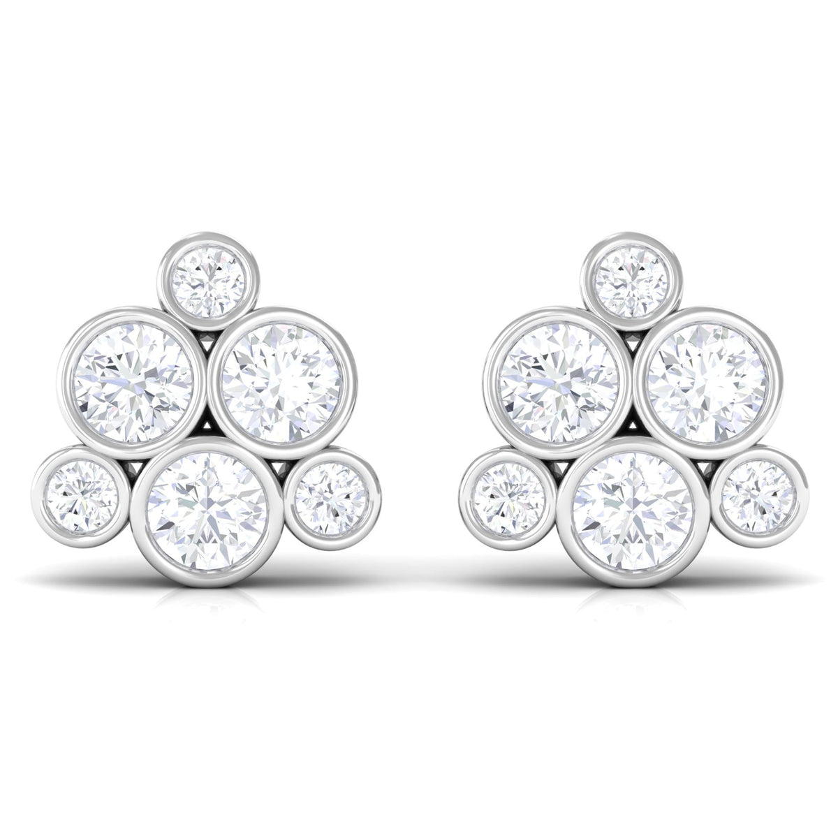 Certified Zircon Cluster Stud Earrings in Bezel Setting