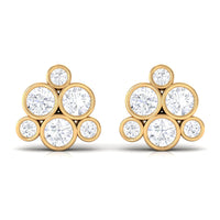 Certified Zircon Cluster Stud Earrings in Bezel Setting