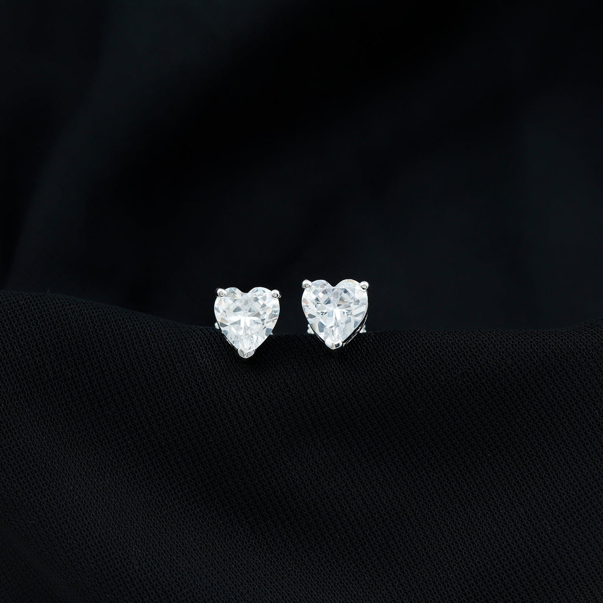 Heart Shape Cubic Zirconia Solitaire Stud Earrings