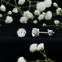 2 CT Round Cut Zircon Solitaire Stud Earrings in Crown Setting