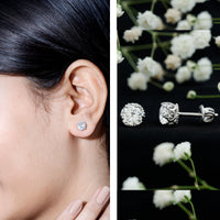 1 Carat Round Cubic Zirconia Crown Stud Earrings in Silver