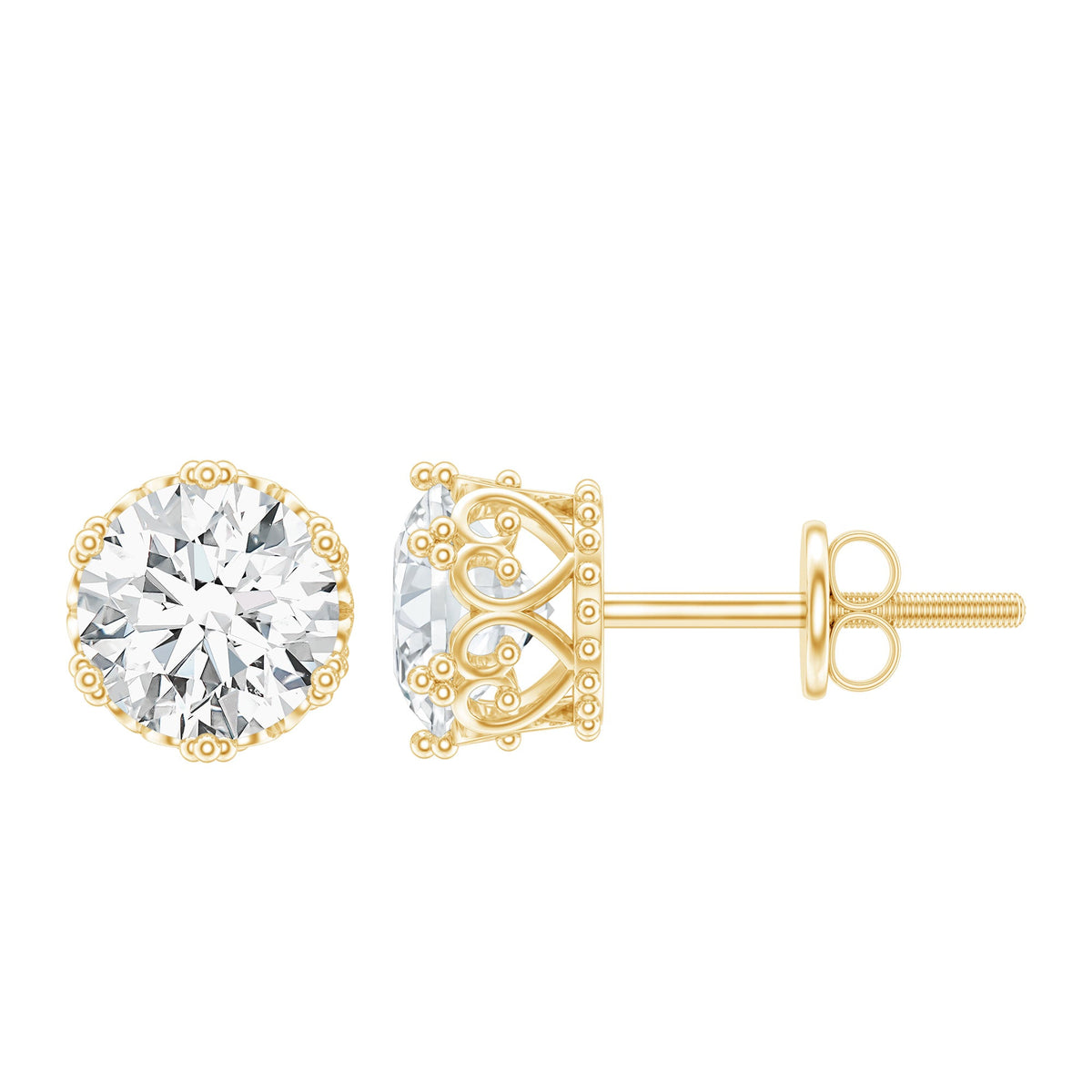 2 CT Round Cut Zircon Solitaire Stud Earrings in Crown Setting