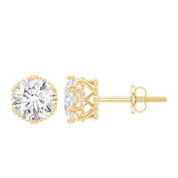 2 CT Round Cut Zircon Solitaire Stud Earrings in Crown Setting