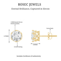 2 CT Round Cut Zircon Solitaire Stud Earrings in Crown Setting