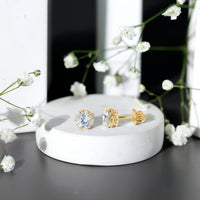 2 CT Round Cut Zircon Solitaire Stud Earrings in Crown Setting