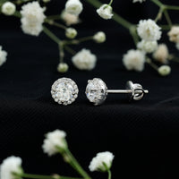 Certified 1 Carat Round Cut CZ Diamond Stud Earrings in Silver
