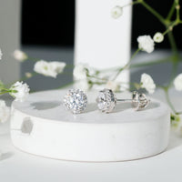 Certified 1 Carat Round Cut CZ Diamond Stud Earrings in Silver