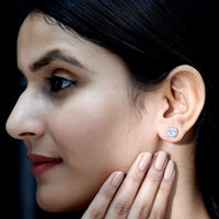 Womens 2 Carat Cubic Zirconia Halo Stud Earrings in 14K Gold Plated Silver