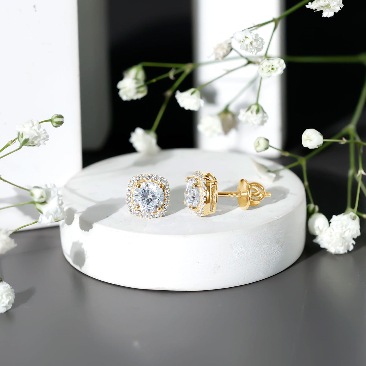 2.25 CT Round Cut Zircon Cocktail Halo Stud Earrings