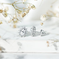 Oval Shaped CZ Diamond Halo Stud Earrings with Screw Back