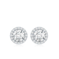 Certified Moissanite Halo Stud Earrings with Screw Back