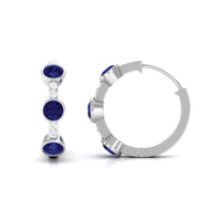 Natural Blue Sapphire Diamond Hinged Hoop Earrings