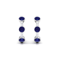 Natural Blue Sapphire Diamond Hinged Hoop Earrings