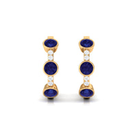 Natural Blue Sapphire Diamond Hinged Hoop Earrings