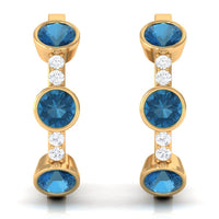 Certified London Blue Topaz and Diamond Hinged Hoop Earrings