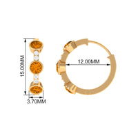 Bezel Set Citrine Hinged Hoop Earrings with Diamond
