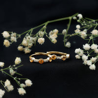 Bezel Set Citrine Hinged Hoop Earrings with Diamond