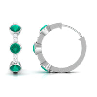 Certified Real Emerald Hoop Earrings with Diamond