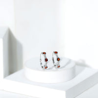 Bezel Set Garnet and Diamond Hinged Hoop Earrings