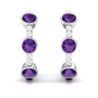 Certified Natural Amethyst Hoop Diamond Earrings