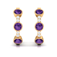 Certified Natural Amethyst Hoop Diamond Earrings