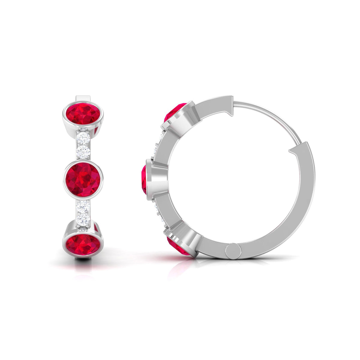 Lab Created Ruby and Diamond Hinged Hoop Earrings