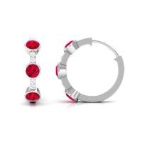 Lab Created Ruby and Diamond Hinged Hoop Earrings