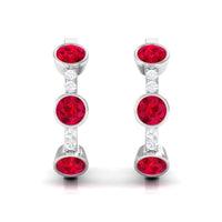 Lab Created Ruby and Diamond Hinged Hoop Earrings