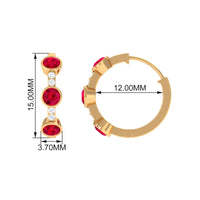Lab Created Ruby and Diamond Hinged Hoop Earrings