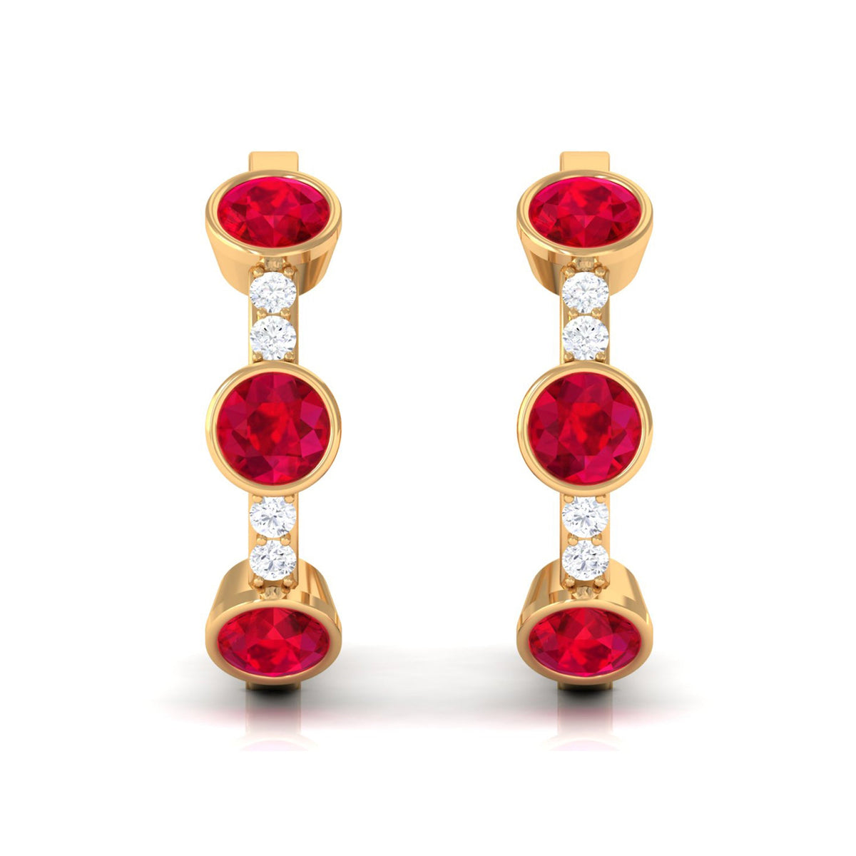 Lab Created Ruby and Diamond Hinged Hoop Earrings