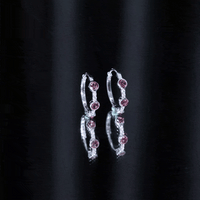 Bezel Set Pink Tourmaline Hinged Hoop Earrings with Diamond