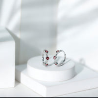 Bezel Set Pink Tourmaline Hinged Hoop Earrings with Diamond