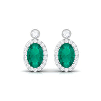 1 CT Oval Emerald and Diamond Halo Stud Earrings