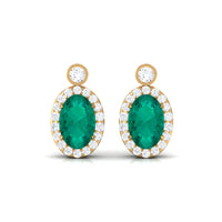 1 CT Oval Emerald and Diamond Halo Stud Earrings