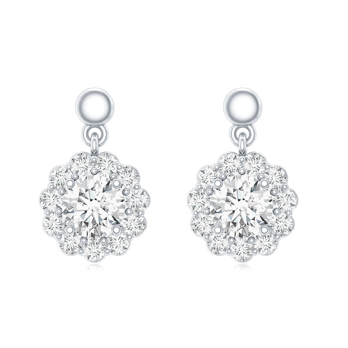Certified Moissanite Flower Halo Drop Earrings