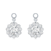 Certified Moissanite Flower Halo Drop Earrings