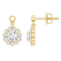 Certified Moissanite Flower Halo Drop Earrings