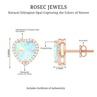 Natural Ethiopian Opal Heart Stud Earrings with Halo