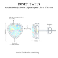 Natural Ethiopian Opal Heart Stud Earrings with Halo