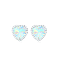 Natural Ethiopian Opal Heart Stud Earrings with Halo
