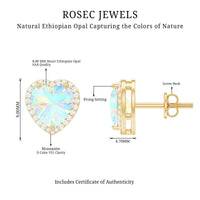 Natural Ethiopian Opal Heart Stud Earrings with Halo