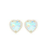 Natural Ethiopian Opal Heart Stud Earrings with Halo