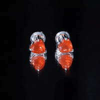 1.8 Carat Heart Shape Fire Opal Solitaire Stud Earrings