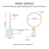 Genuine Emerald Cut Ethiopian Opal Drop Hoop Earrings