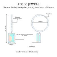 Genuine Emerald Cut Ethiopian Opal Drop Hoop Earrings