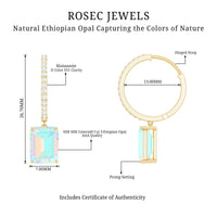 Genuine Emerald Cut Ethiopian Opal Drop Hoop Earrings